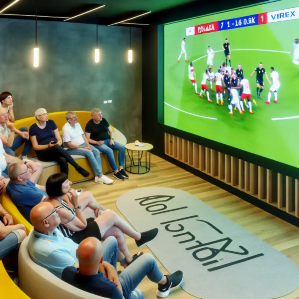 Transmisja meczu piłkarskiego na dużym ekranie z widownią w Virex Circle.