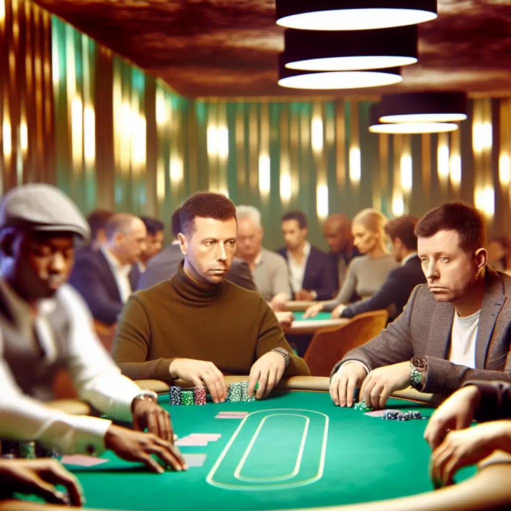 Strefa pokerowa Virex Circle podczas trwającego turnieju, z oświetleniem sprzyjającym koncentracji.