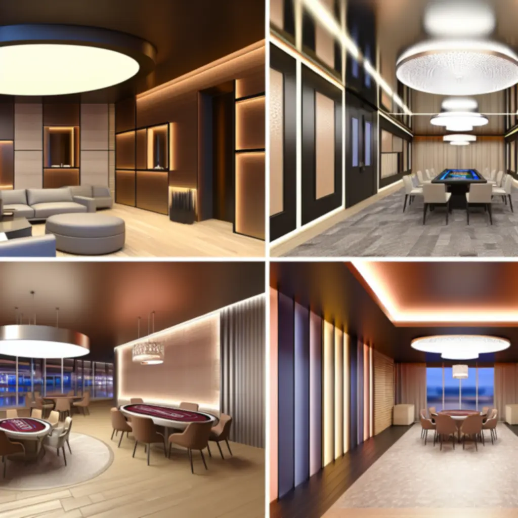 Nowoczesne wnętrze klubu Virex Circle z eleganckim wystrojem i miejscami do gry w pokera.